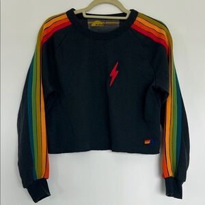 Aviator Nation Dark Navy Sweatshirt with Rainbow Sleeves